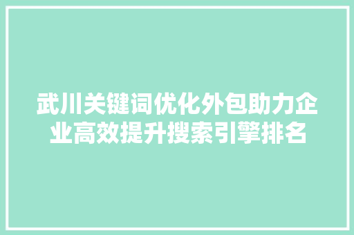 武川关键词优化外包助力企业高效提升搜索引擎排名