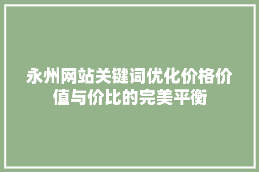 永州网站关键词优化价格价值与价比的完美平衡 网站建设公司