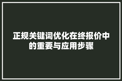 正规关键词优化在终报价中的重要与应用步骤