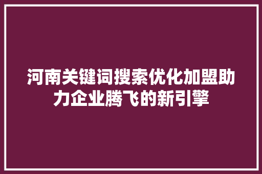 河南关键词搜索优化加盟助力企业腾飞的新引擎