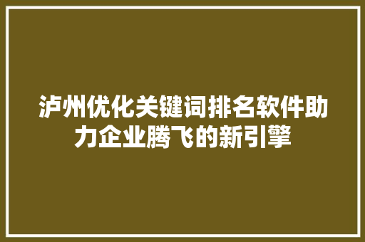 泸州优化关键词排名软件助力企业腾飞的新引擎