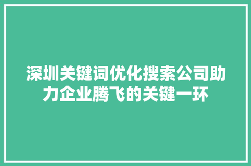 深圳关键词优化搜索公司助力企业腾飞的关键一环 百度SEO