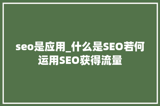 seo是应用_什么是SEO若何运用SEO获得流量 seo是应用_什么是SEO若何运用SEO获得流量 必应SEO