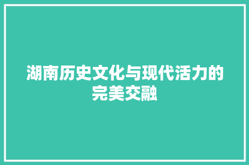 湖南历史文化与现代活力的完美交融