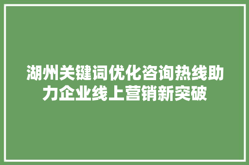 湖州关键词优化咨询热线助力企业线上营销新突破