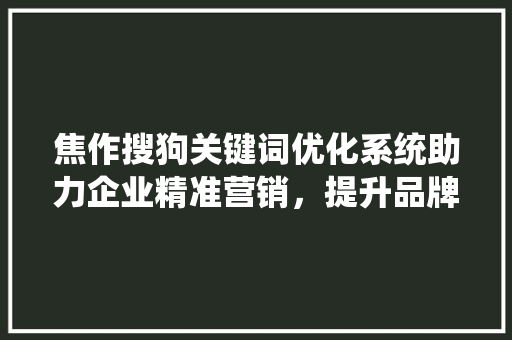 焦作搜狗关键词优化系统助力企业精准营销，提升品牌影响力