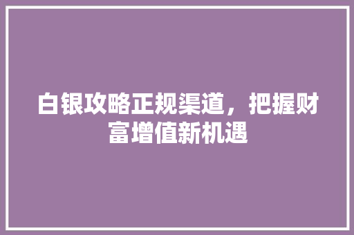 白银攻略正规渠道，把握财富增值新机遇