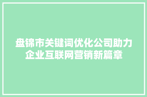 盘锦市关键词优化公司助力企业互联网营销新篇章