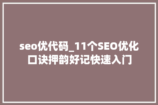seo优代码_11个SEO优化口诀押韵好记快速入门