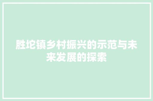 胜坨镇乡村振兴的示范与未来发展的探索
