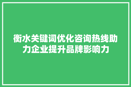 衡水关键词优化咨询热线助力企业提升品牌影响力