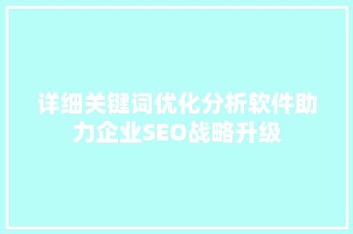 详细关键词优化分析软件助力企业SEO战略升级