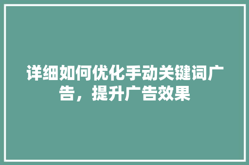 详细如何优化手动关键词广告，提升广告效果