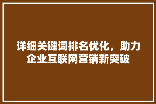 详细关键词排名优化，助力企业互联网营销新突破