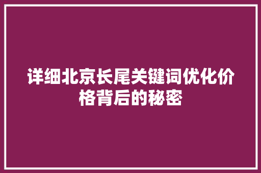 详细北京长尾关键词优化价格背后的秘密