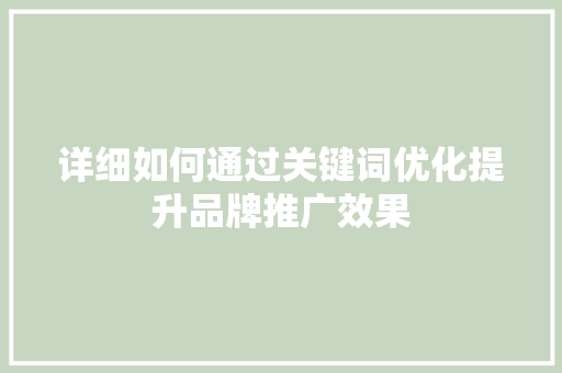 详细如何通过关键词优化提升品牌推广效果