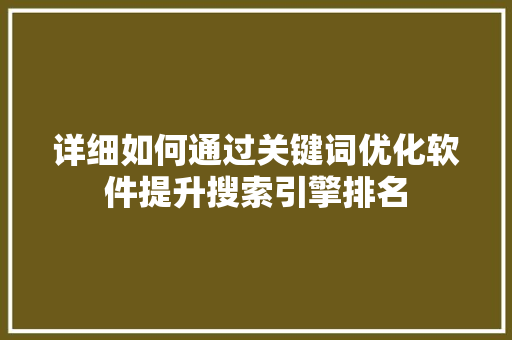 详细如何通过关键词优化软件提升搜索引擎排名