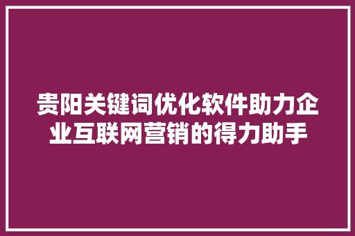 贵阳关键词优化软件助力企业互联网营销的得力助手 百度SEO