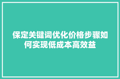 保定关键词优化价格步骤如何实现低成本高效益