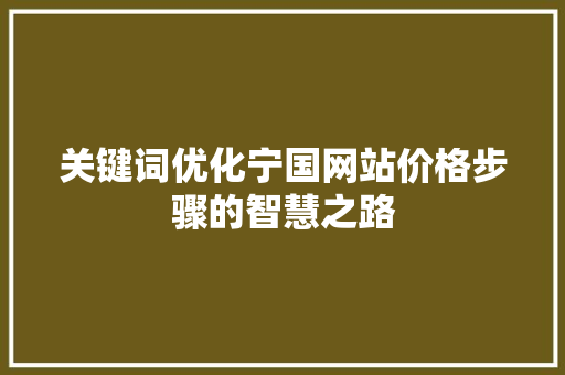 关键词优化宁国网站价格步骤的智慧之路