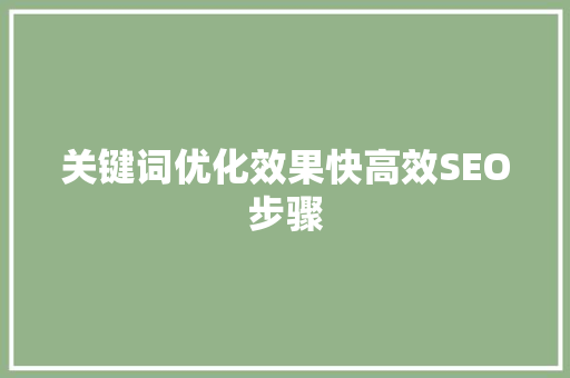 关键词优化效果快高效SEO步骤