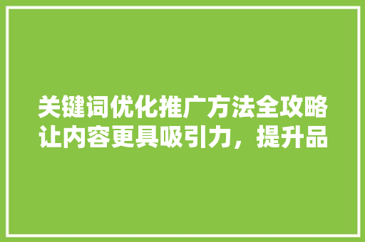 关键词优化推广方法全攻略让内容更具吸引力，提升品牌知名度 网站建设公司