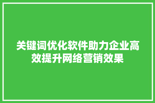 关键词优化软件助力企业高效提升网络营销效果