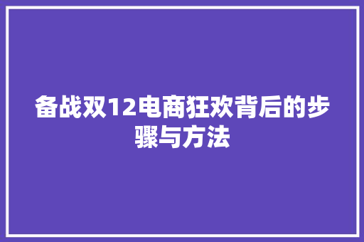 备战双12电商狂欢背后的步骤与方法 网站建设公司