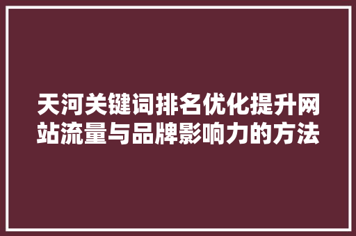 天河关键词排名优化提升网站流量与品牌影响力的方法 搜狗SEO