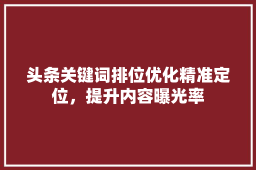 头条关键词排位优化精准定位，提升内容曝光率