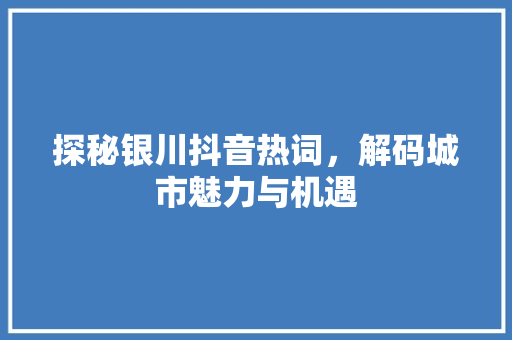 探秘银川抖音热词，解码城市魅力与机遇