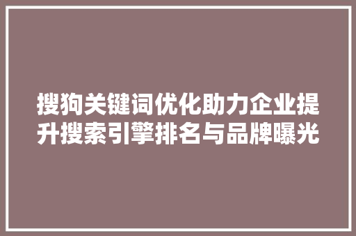 搜狗关键词优化助力企业提升搜索引擎排名与品牌曝光 SEO关键词