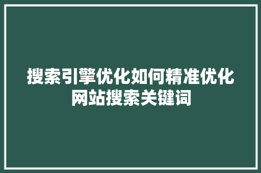 搜索引擎优化如何精准优化网站搜索关键词