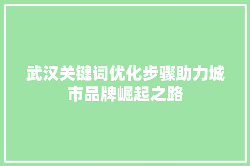 武汉关键词优化步骤助力城市品牌崛起之路