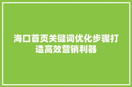 海口首页关键词优化步骤打造高效营销利器