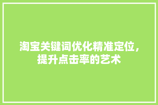 淘宝关键词优化精准定位，提升点击率的艺术