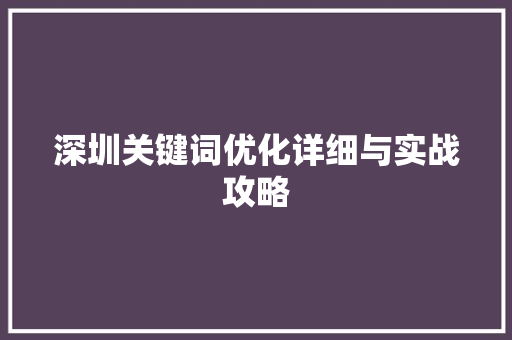 深圳关键词优化详细与实战攻略