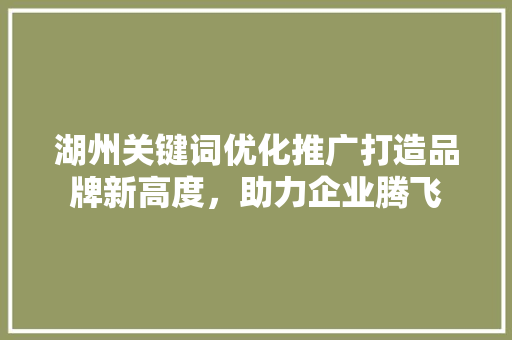 湖州关键词优化推广打造品牌新高度，助力企业腾飞