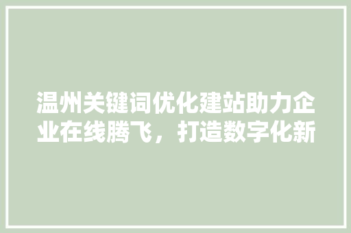 温州关键词优化建站助力企业在线腾飞，打造数字化新名片