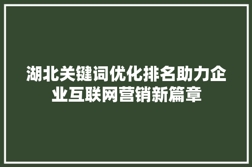 湖北关键词优化排名助力企业互联网营销新篇章 百度SEO