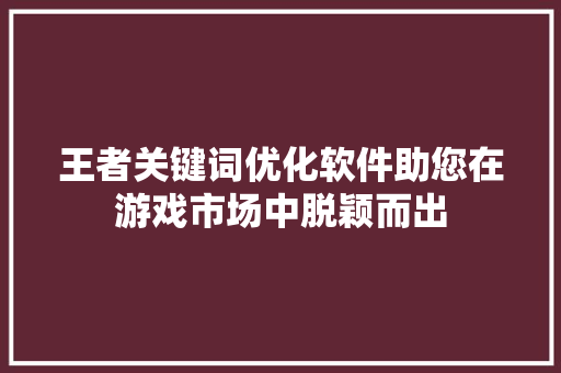 王者关键词优化软件助您在游戏市场中脱颖而出