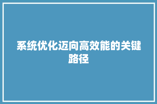 系统优化迈向高效能的关键路径