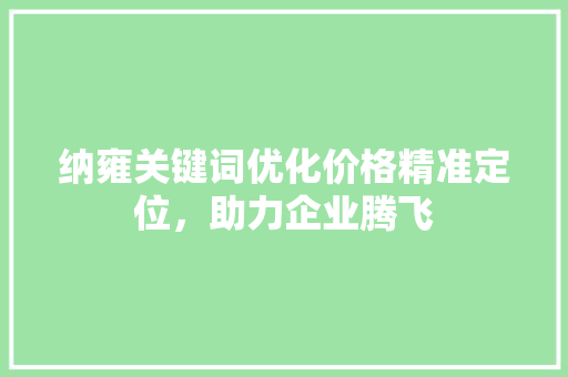 纳雍关键词优化价格精准定位，助力企业腾飞 搜狗SEO