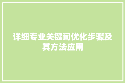 详细专业关键词优化步骤及其方法应用