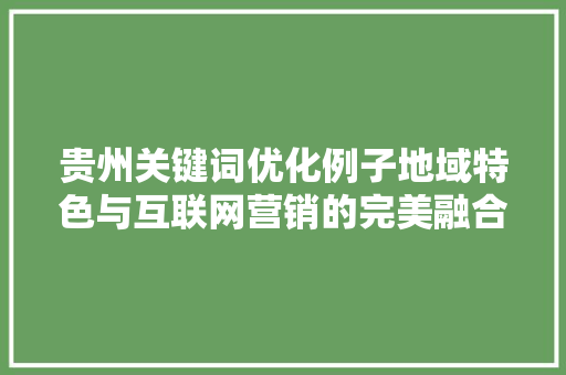 贵州关键词优化例子地域特色与互联网营销的完美融合