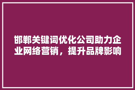 邯郸关键词优化公司助力企业网络营销，提升品牌影响力 百度SEO