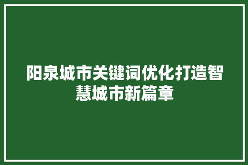 阳泉城市关键词优化打造智慧城市新篇章