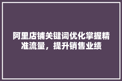 阿里店铺关键词优化掌握精准流量，提升销售业绩 SEO关键词