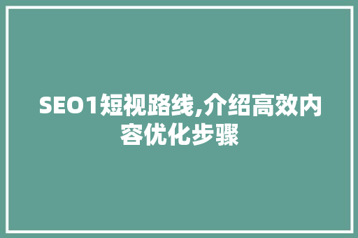 SEO1短视路线,介绍高效内容优化步骤