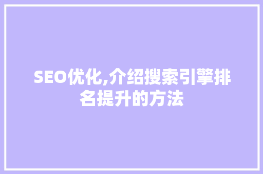 SEO优化,介绍搜索引擎排名提升的方法